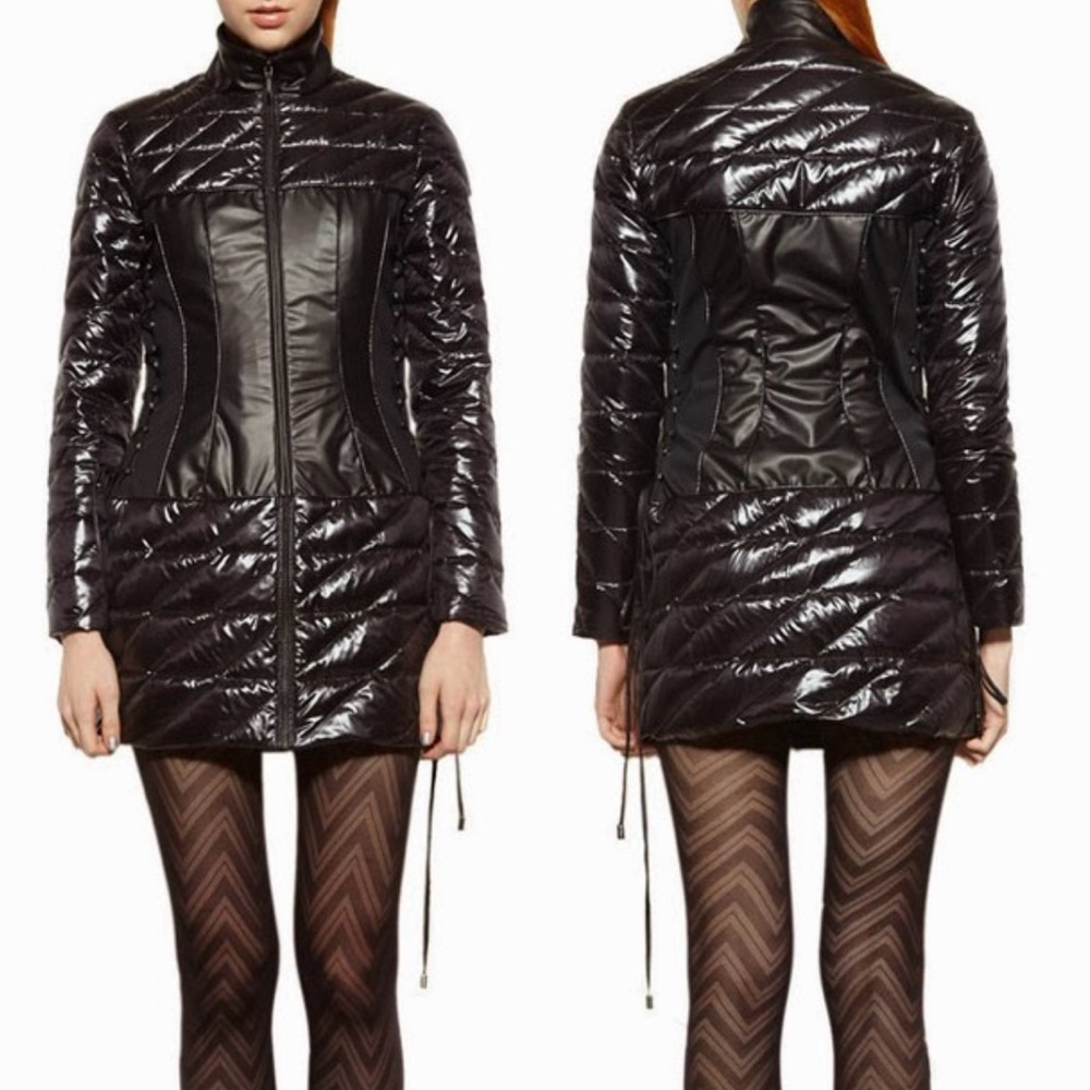 Snowman New York Black Sample Full-Length Coat Corset Lace Up Quilted Puffer